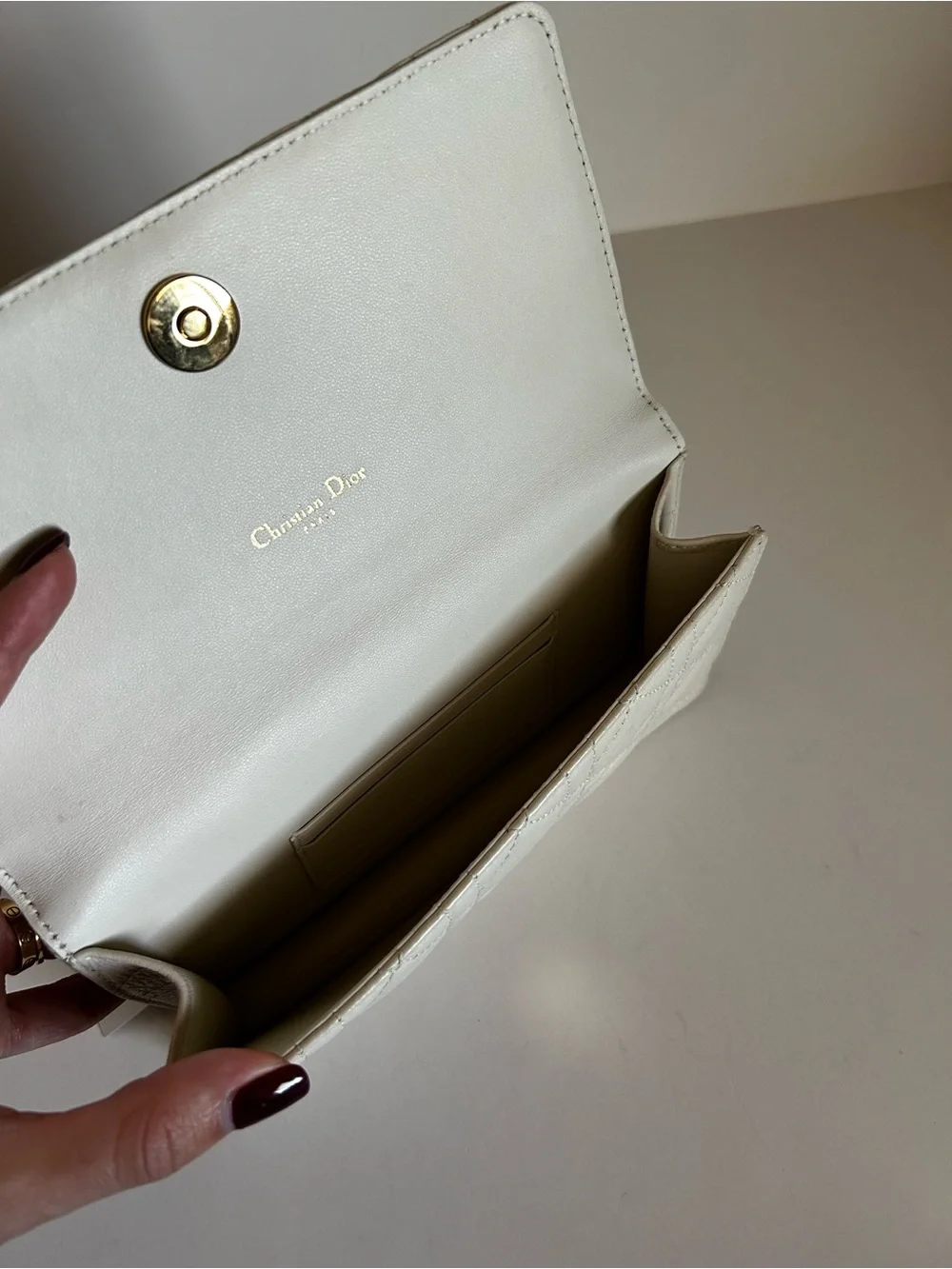 Dior Quilted Leather Shoulder Bag in Ivory with Gold Chain
